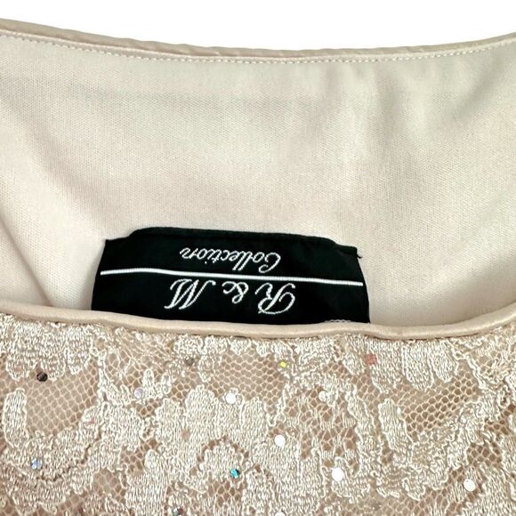 Formal Neutral Prom Wedding Sleeveless Lace Y2K Beaded Flowy Sheer Mini Dress - Picture 5 of 13